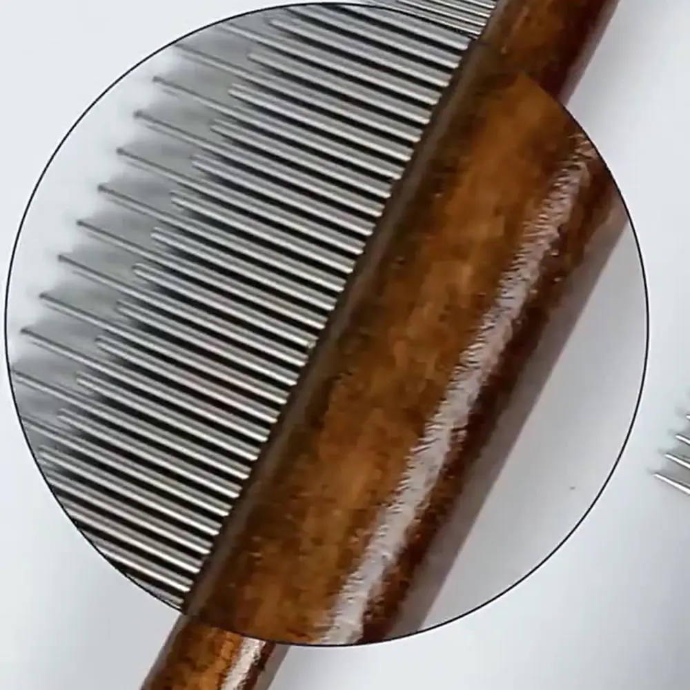 Pet Comb Stainless Steel Pet Hair Remover Wooden Handle Solid Fleas Ticks Removal Grooming Tool for Cats & Dogs