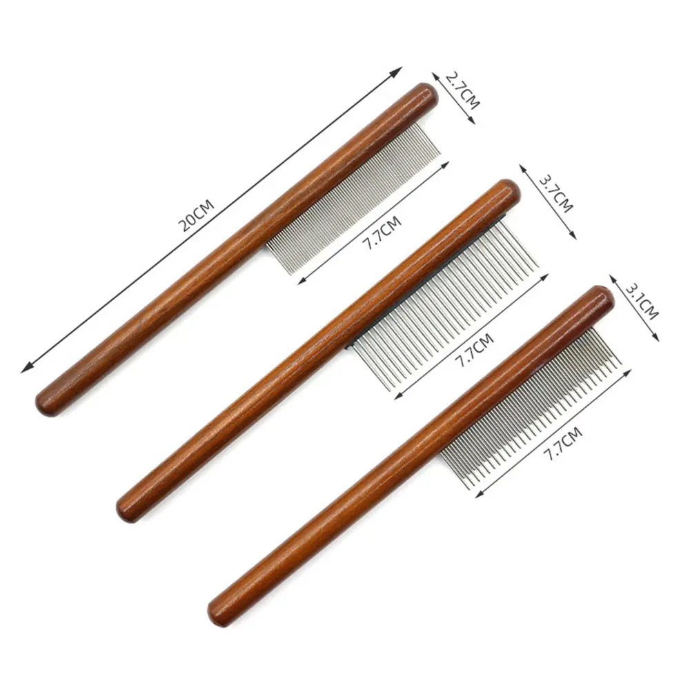 Pet Comb Stainless Steel Pet Hair Remover Wooden Handle Solid Fleas Ticks Removal Grooming Tool for Cats & Dogs