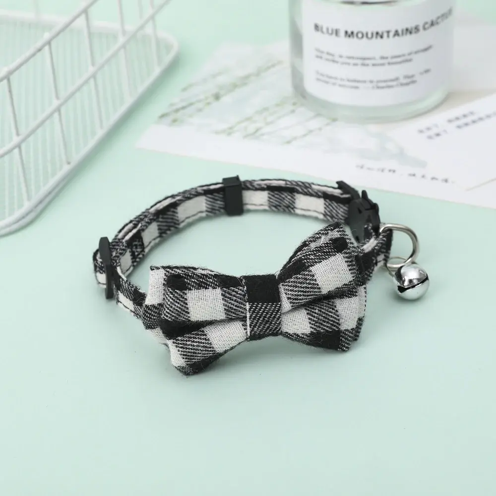 Cat Collar with Bow Bell Pet Red Blue Plaid Adjustable Bow Collar for Cat Dog Small Bell Bow Tie Collar Pet Accessories
