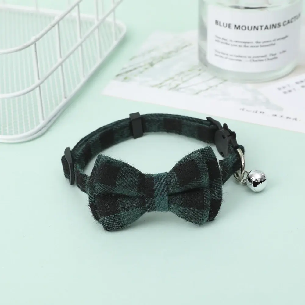 Cat Collar with Bow Bell Pet Red Blue Plaid Adjustable Bow Collar for Cat Dog Small Bell Bow Tie Collar Pet Accessories