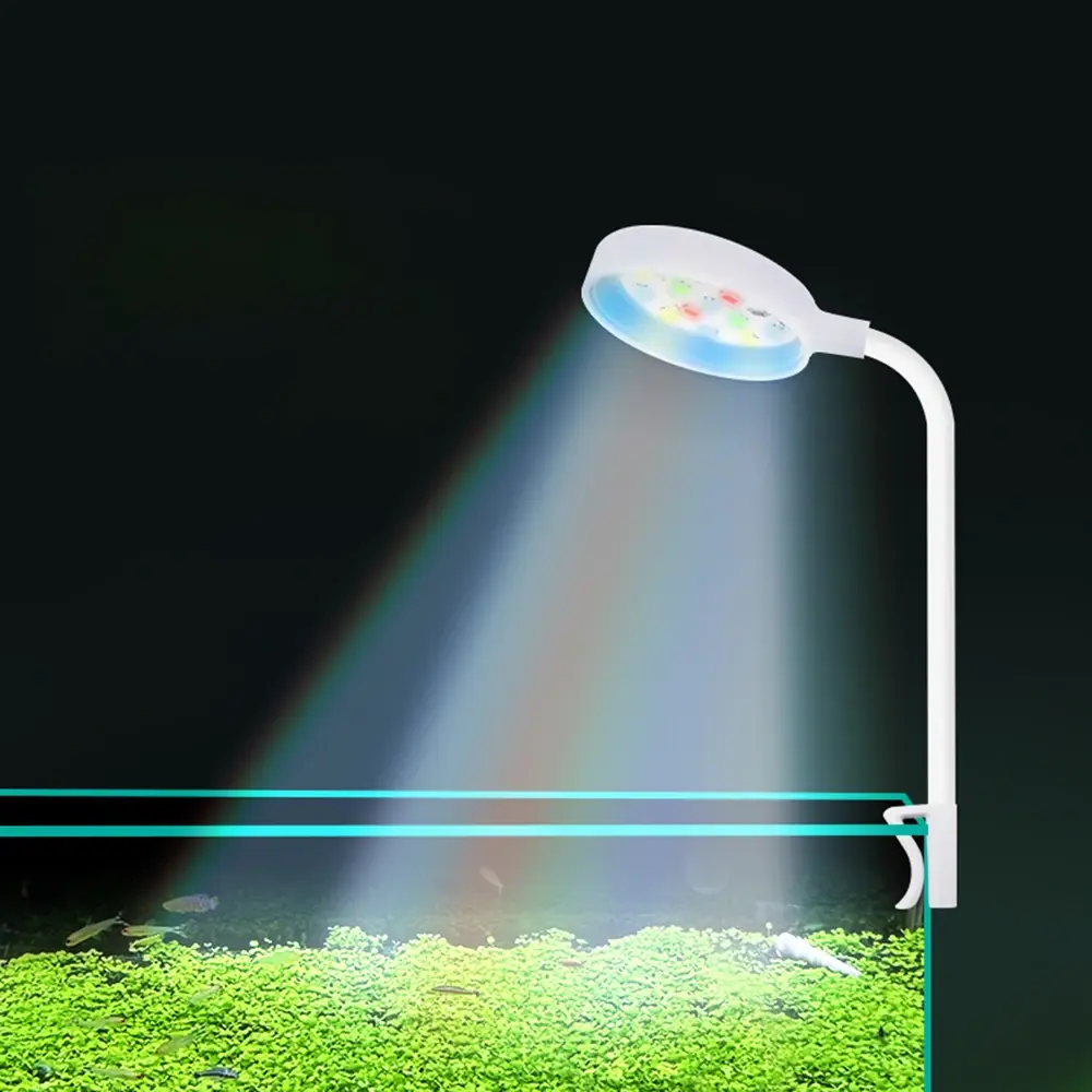 Aquarium Light with Adapter LED Clip On Fish Tank Light, Small Full Spectrum USB Light 360° Rotation Lighting