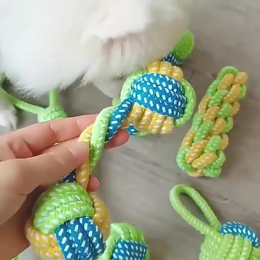 Dog Toy Cotton Rope Chew Toy Interactive Dental Knot Ball with Pet-Safe Material Puppy Teething Toys for Breed Teeth Cleaning