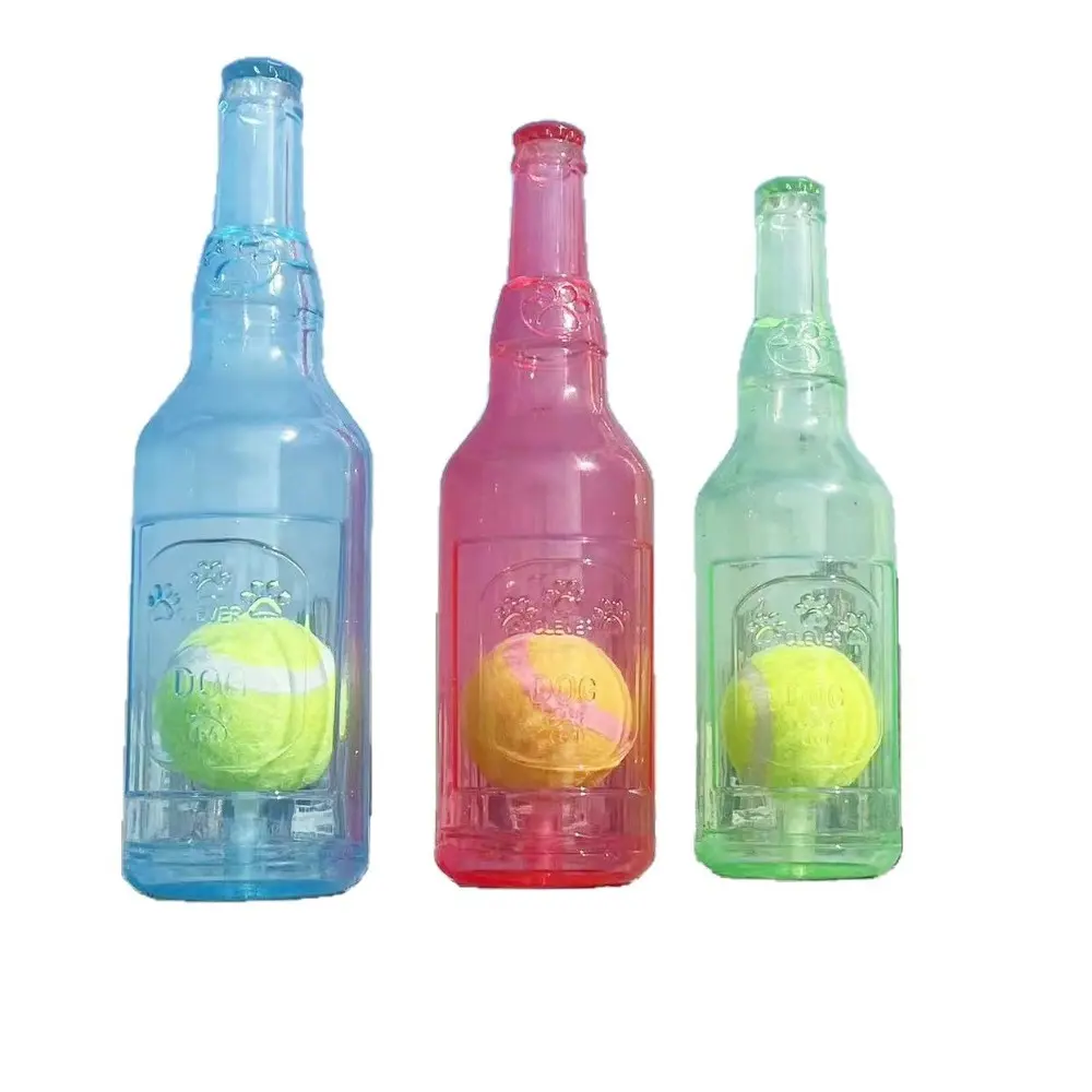 Pet Chewing Squeaky Interactive Toys TPR Bite-resistance Beer Bottle with Tennis Ball Toy Puppy Teeth Grinding tools Chew Toy