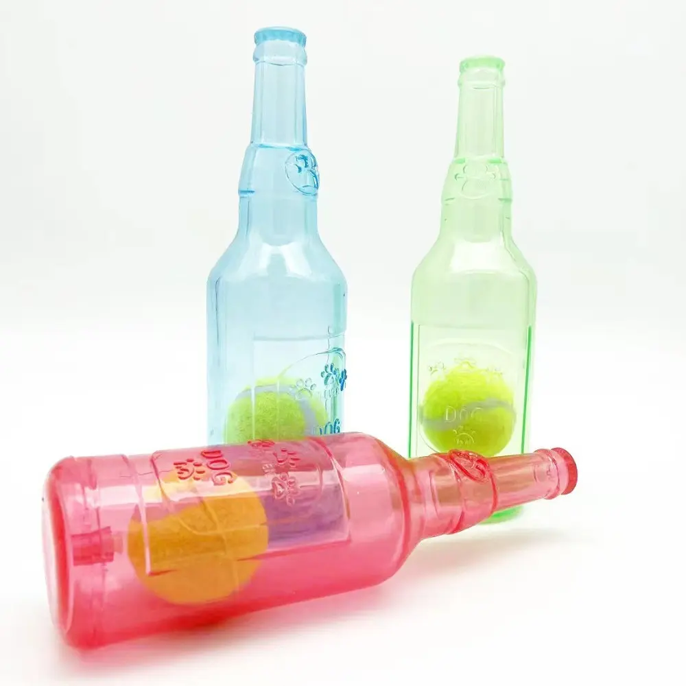 Pet Chewing Squeaky Interactive Toys TPR Bite-resistance Beer Bottle with Tennis Ball Toy Puppy Teeth Grinding tools Chew Toy