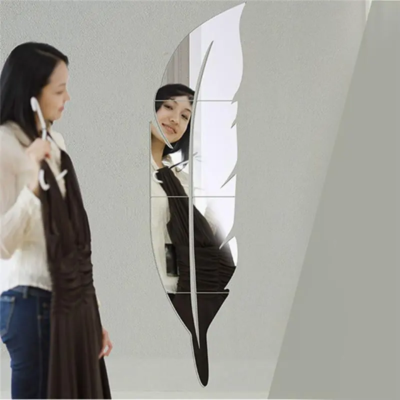 15*72cm Large Feather Acrylic Mirror Wall Sticker Background Wall Decoration Decorative Mirror Home Decoration