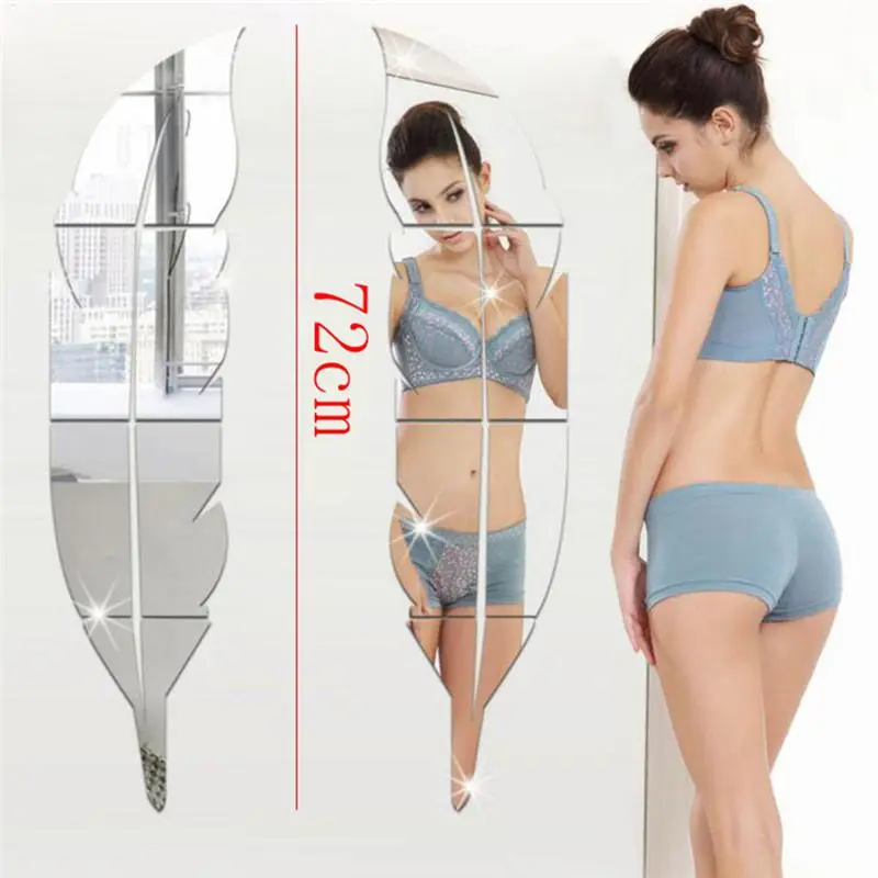 15*72cm Large Feather Acrylic Mirror Wall Sticker Background Wall Decoration Decorative Mirror Home Decoration