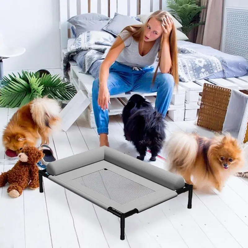 Raised Dog Bed Dog Cooling Bed With Pillow And Breathable Mesh Removable Pet Furniture For Cat Indoor Camping Patio Sunbathing