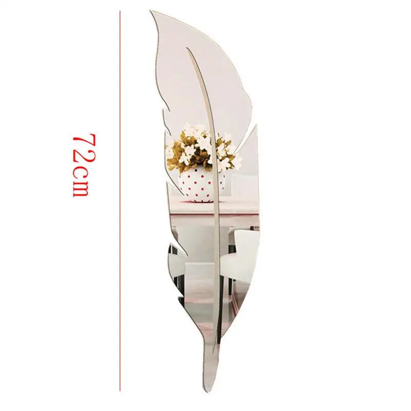 15*72cm Large Feather Acrylic Mirror Wall Sticker Background Wall Decoration Decorative Mirror Home Decoration