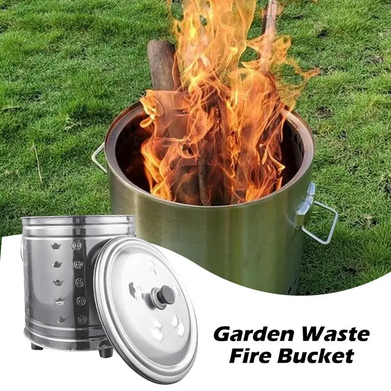 Outdoor Fire Pit Wood Burning Barrel Heat Resistant Odorless Spark-Proof Round Bucket With Lid For Garden Waste Fireplace