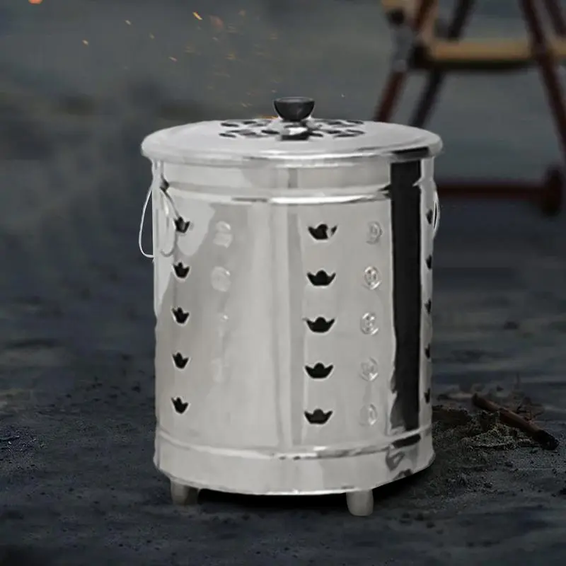 Outdoor Fire Pit Wood Burning Barrel Heat Resistant Odorless Spark-Proof Round Bucket With Lid For Garden Waste Fireplace