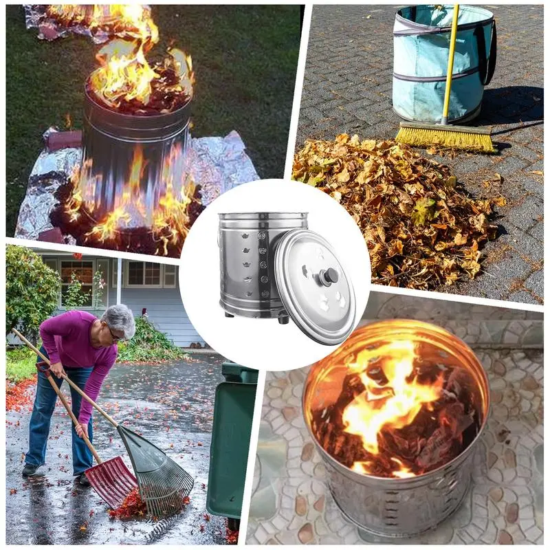 Outdoor Fire Pit Wood Burning Barrel Heat Resistant Odorless Spark-Proof Round Bucket With Lid For Garden Waste Fireplace