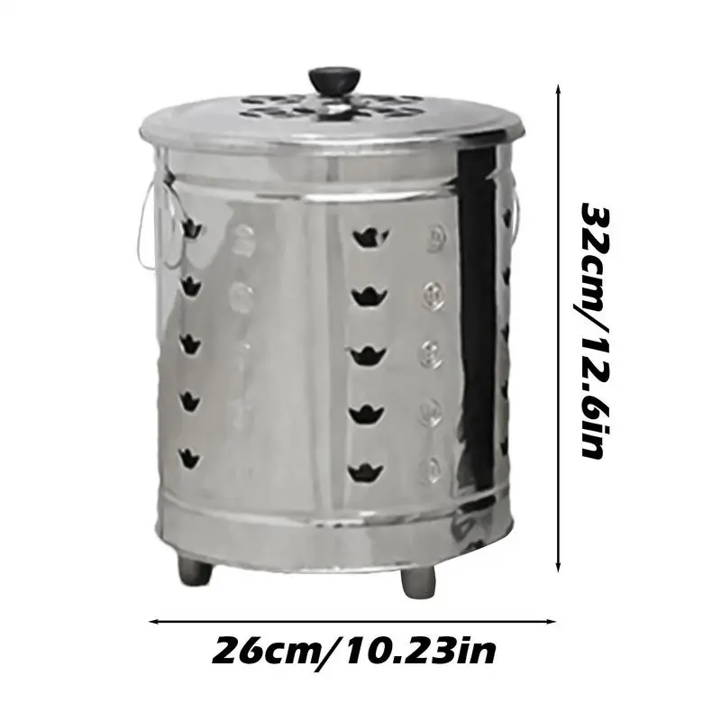 Outdoor Fire Pit Wood Burning Barrel Heat Resistant Odorless Spark-Proof Round Bucket With Lid For Garden Waste Fireplace