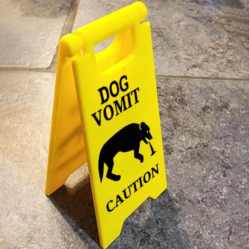 Funny mini cat and dog vomiting signs, beware of vomiting warning signs, prank signs, desktop decoration signs