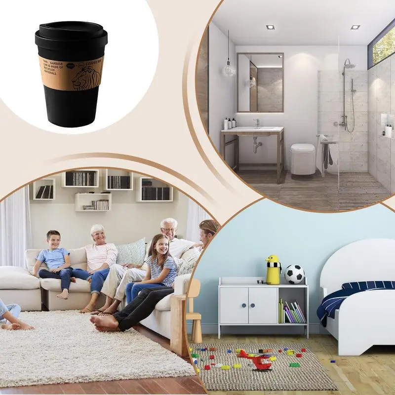 Trash Bin Coffee Cup Shaped Mini Trash Can Swing Lid Container With Large Capacity Storage Basket For Bathroom Patio Toilet