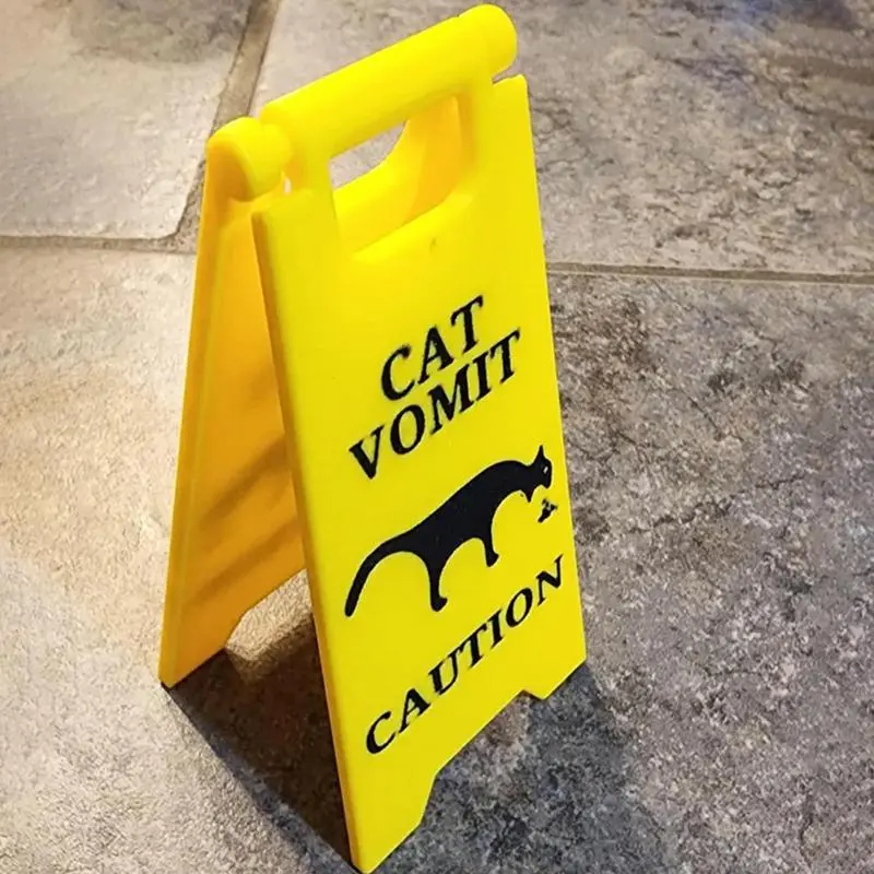 Funny mini cat and dog vomiting signs, beware of vomiting warning signs, prank signs, desktop decoration signs