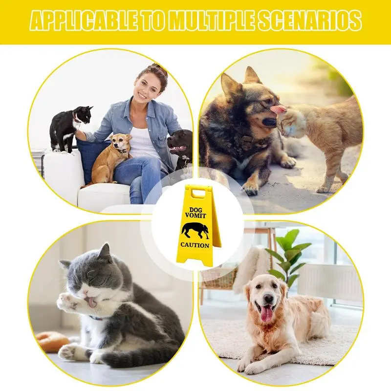 Funny mini cat and dog vomiting signs, beware of vomiting warning signs, prank signs, desktop decoration signs