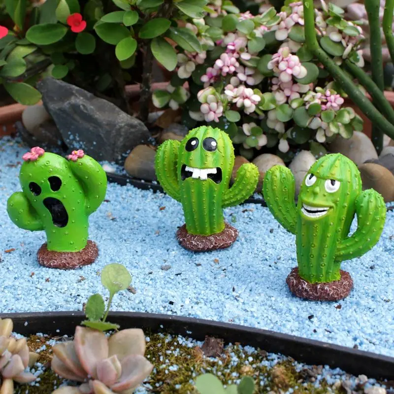Cactus Resin Ornament Miniature Artificial Cactus Figurines Miniature Landscape Ornaments Plant Prop For Garden Yard Patio Park