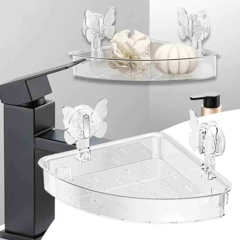 Suction Cup Shelf Suction Cup Holder Rack No Drilling Organizer Shelf Clear Bathroom Accessories Wall-Mounted Storage Box For