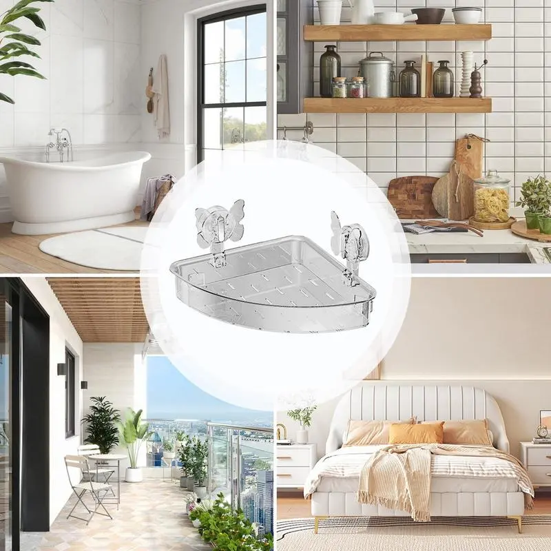 Suction Cup Shelf Suction Cup Holder Rack No Drilling Organizer Shelf Clear Bathroom Accessories Wall-Mounted Storage Box For