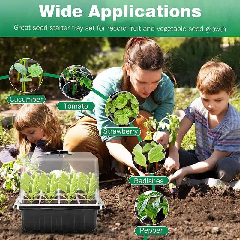 Seedling Starter Trays With Grow Lights 12 Cell Indoor Plants Germination Kit Propagation Box Adjustable Brightness Timing