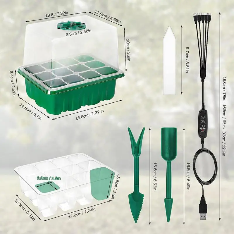 Seedling Starter Trays With Grow Lights 12 Cell Indoor Plants Germination Kit Propagation Box Adjustable Brightness Timing