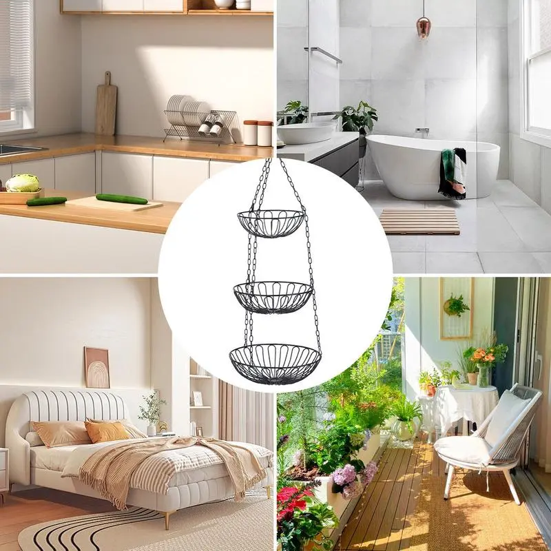 Dangling Fruit Basket 3 Tier Fruit Vegetable Baskets Stylish Patio Planter Holder Heavy Duty Organizer Rack For Produce Towel