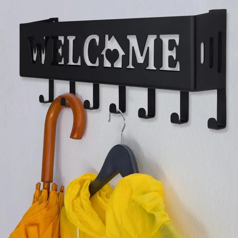 Keyring And Mail Holder On Wall Metal Wall Mounted Mail Organizer With Hooks Welcome Decorative Shelf Hangers Easy Installation