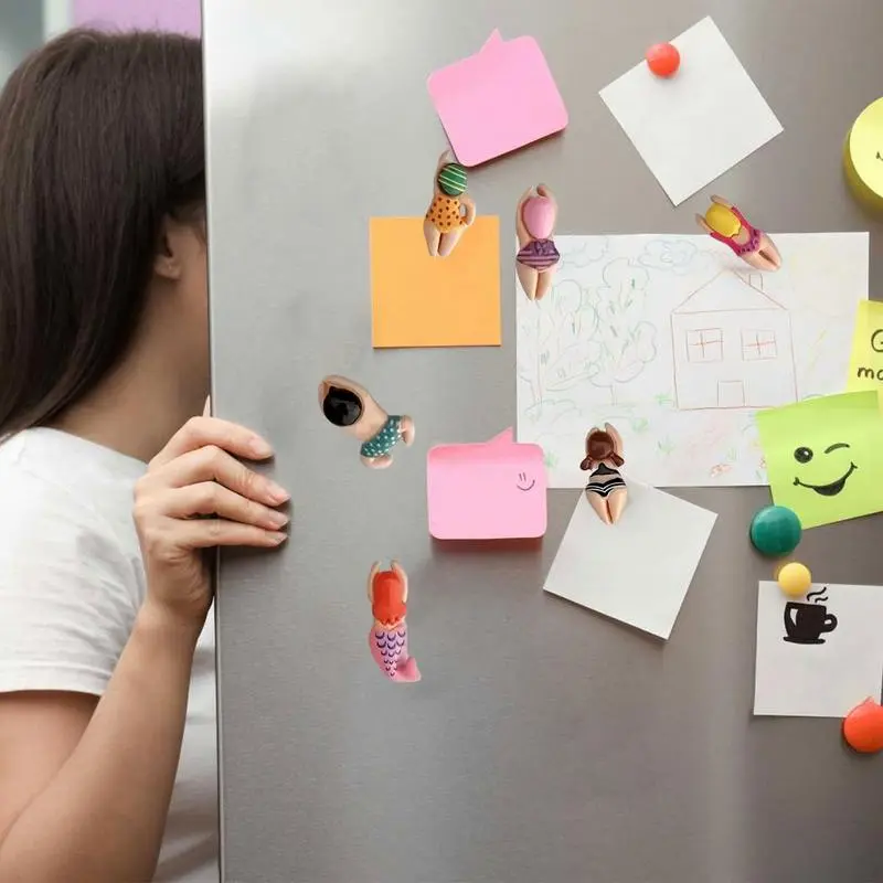 Cartoon Fridge Magnets Cartoon Home Magnet 6Pieces Mermaid Fridge Magnets 3D Magnetic Sticker Cute Kitchen Decoration For Fridge