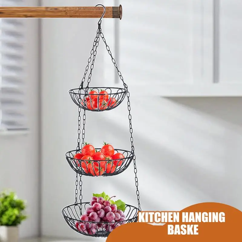Dangling Fruit Basket 3 Tier Fruit Vegetable Baskets Stylish Patio Planter Holder Heavy Duty Organizer Rack For Produce Towel