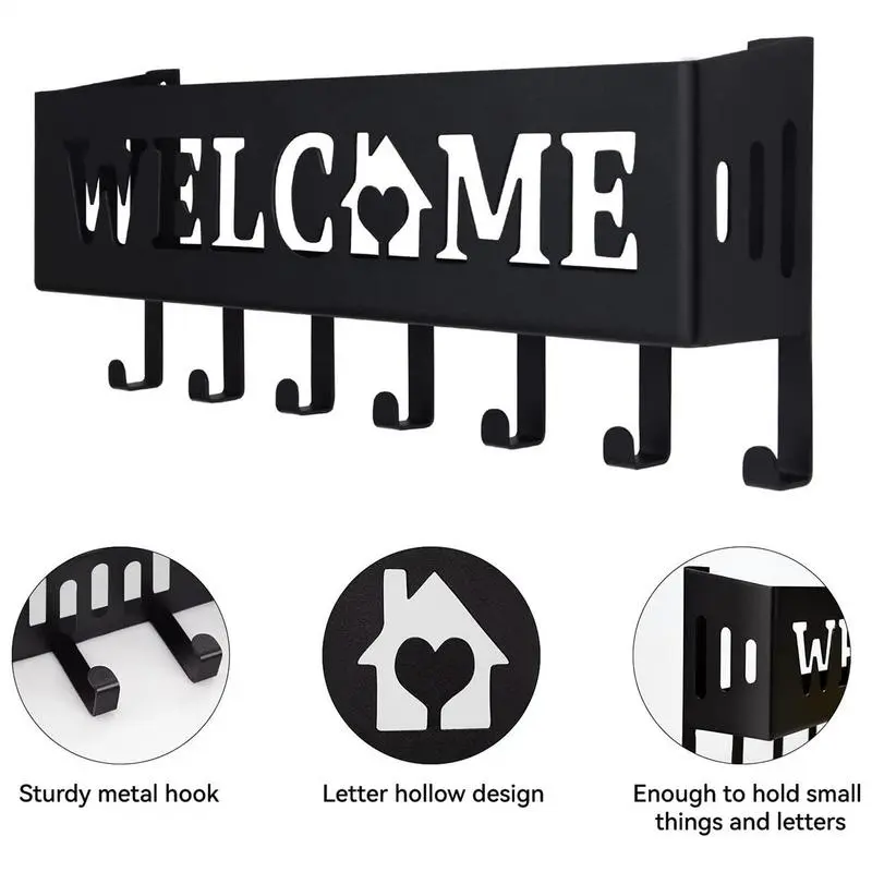Keyring And Mail Holder On Wall Metal Wall Mounted Mail Organizer With Hooks Welcome Decorative Shelf Hangers Easy Installation
