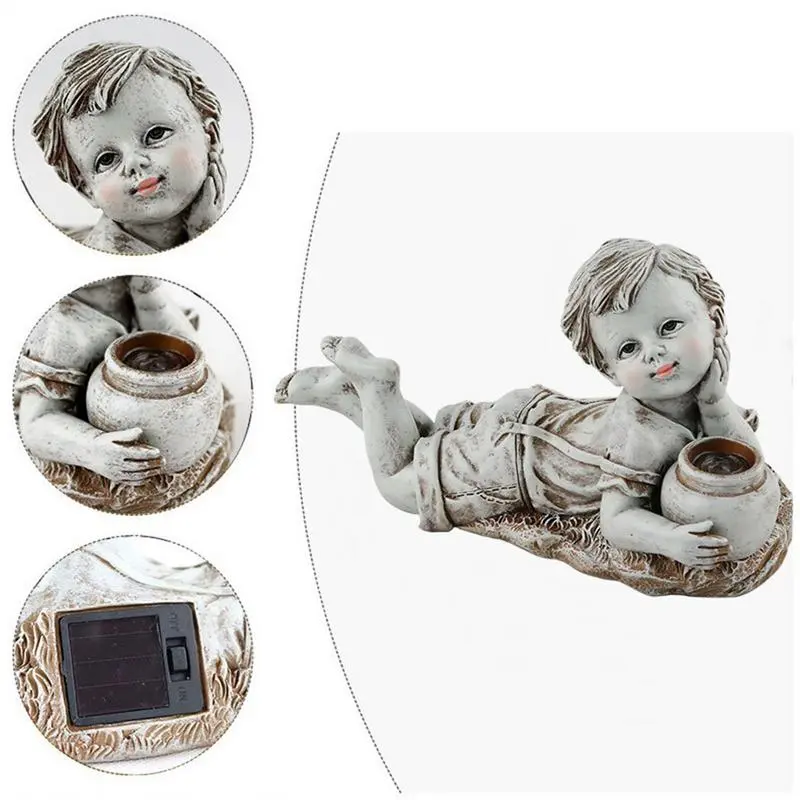 Garden Solar Child Figures Cute Resin Sculpture Of Lying Down Child Automatic Charging Photography Props For Lawn Window Sill