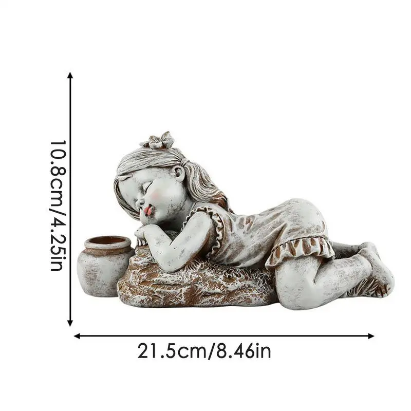 Garden Solar Child Figures Cute Resin Sculpture Of Lying Down Child Automatic Charging Photography Props For Lawn Window Sill
