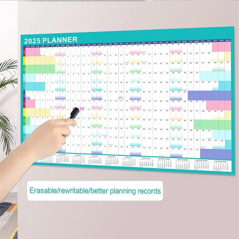 35.43*23.62in 2025 English Erasable Calendar Yearly Planner Dry Erase Calendar Blank Grid Memo Daily Planner Simple Wall Decorat