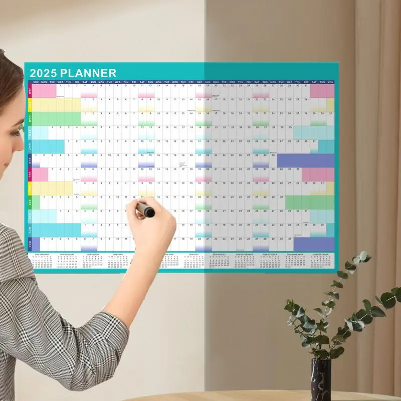 35.43*23.62in 2025 English Erasable Calendar Yearly Planner Dry Erase Calendar Blank Grid Memo Daily Planner Simple Wall Decorat
