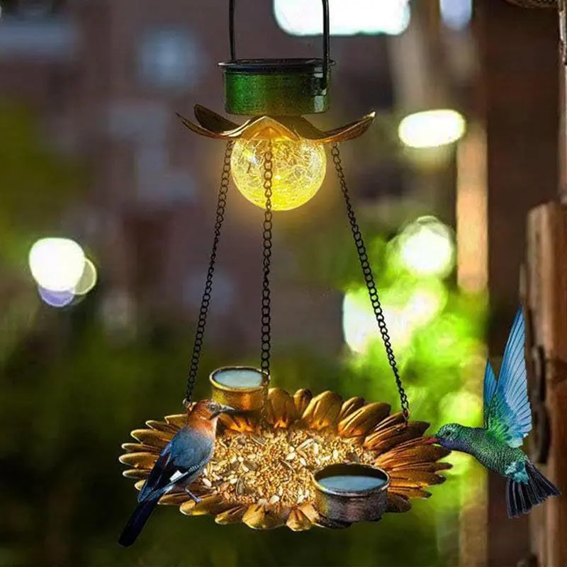 Metal Bird Feeders For Outdoors 2 In 1 Hummingbird Feeders For Outdoors Solar Powered Weather Resistant Drinking & Feeding