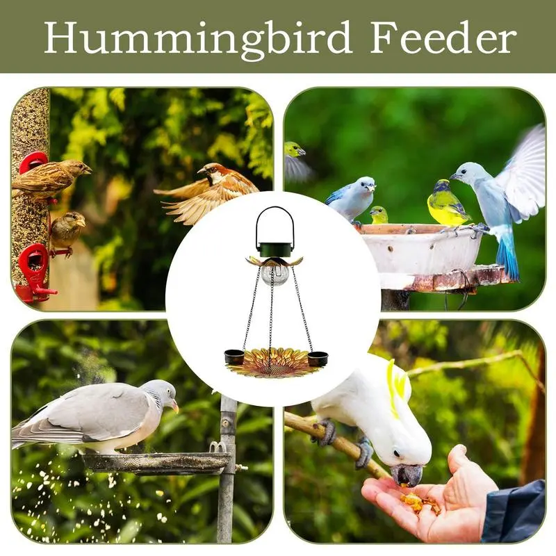 Metal Bird Feeders For Outdoors 2 In 1 Hummingbird Feeders For Outdoors Solar Powered Weather Resistant Drinking & Feeding
