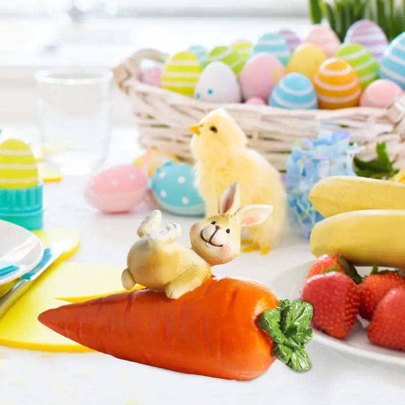 Easter Resin Bunny Statues Bunny Figurine Statues Resin Table Ornaments With Carrot Cute Home Decor Easter Animal Sculpture For