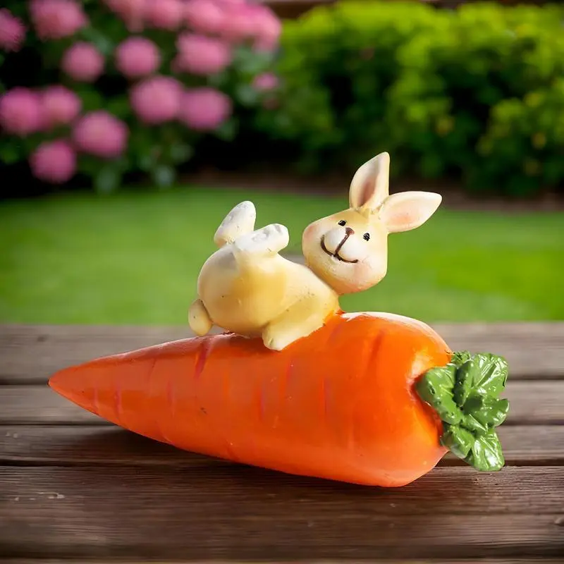 Easter Resin Bunny Statues Bunny Figurine Statues Resin Table Ornaments With Carrot Cute Home Decor Easter Animal Sculpture For