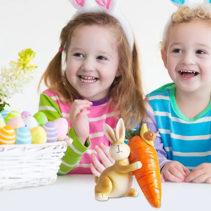 Easter Resin Bunny Statues Bunny Figurine Statues Resin Table Ornaments With Carrot Cute Home Decor Easter Animal Sculpture For