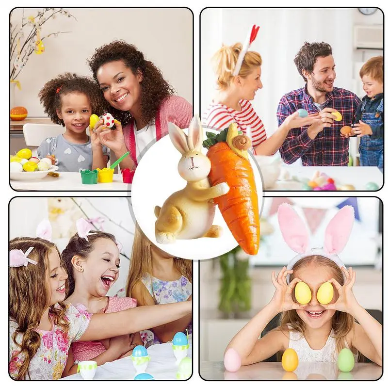 Easter Resin Bunny Statues Bunny Figurine Statues Resin Table Ornaments With Carrot Cute Home Decor Easter Animal Sculpture For
