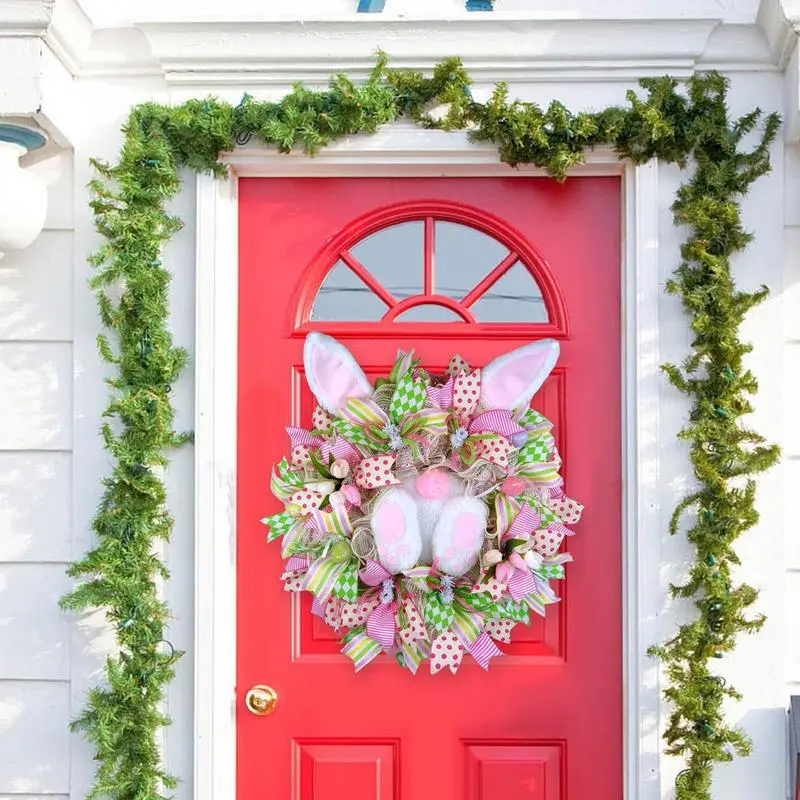 Easter Rabbit Wreath Decor For Front Door Easter Bunny Door Wreath Bunny Gnome Design Farmhouse Wreath Spring Outdoor Garland