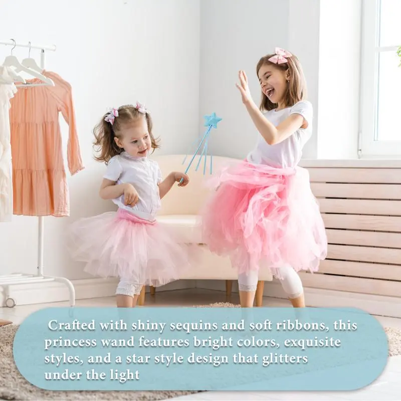 Princess Wands For Little Girls 4X Princess Wands Bulk With Shiny Sequins Soft Ribbons Children Dress-Up Rod Game For Weddings