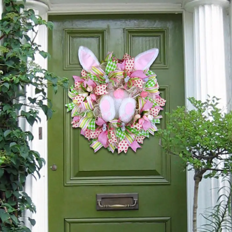 Easter Rabbit Wreath Decor For Front Door Easter Bunny Door Wreath Bunny Gnome Design Farmhouse Wreath Spring Outdoor Garland