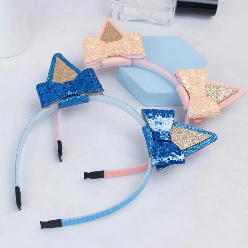 Dog Ears Headband Blue Hair Accessories With Bow Tie Blue Hair Accessories Glitter Animal Hair Clips Cute Sparkly Headbands