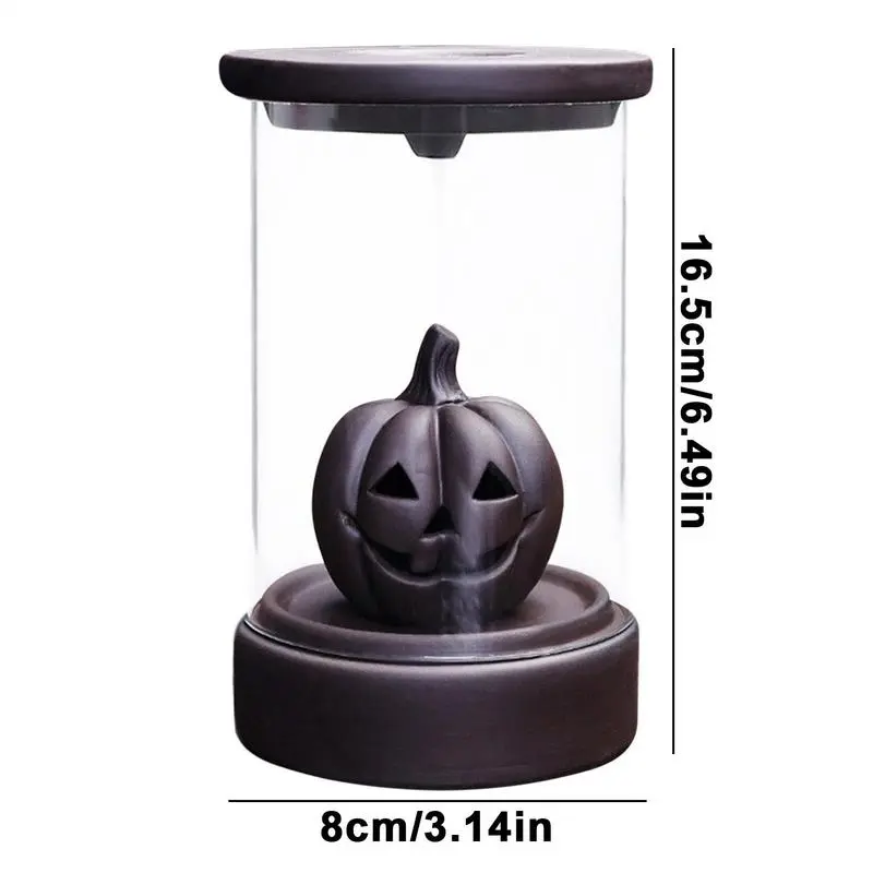 LED Backflow Incense Burner Non Slip Stylish Windproof Fountain With Glass Cover Festive Pumpkin Decor Aromatherapy Home