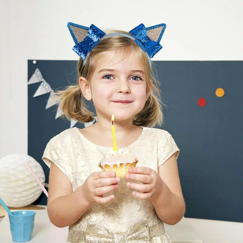 Dog Ears Headband Blue Hair Accessories With Bow Tie Blue Hair Accessories Glitter Animal Hair Clips Cute Sparkly Headbands