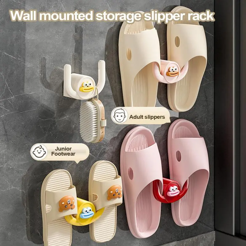 Slippers Hooks For Bathroom Wall-Mounted Cartoon Sausage Mouth Slippers Rack Bathroom Space-Saving Door Shoe Holder Funny Shoe