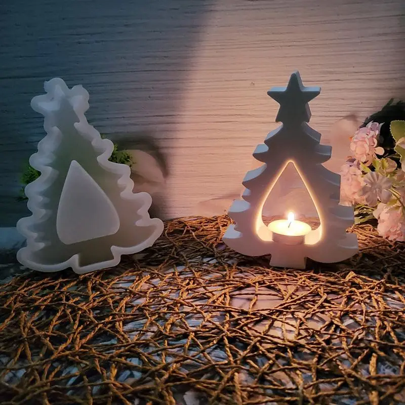 Christmas Tree Silicone Mold Reusable 3D Christmas Tree Candle Mold Handmade Non-Stick Home Decoration Easy Release Craft Molds