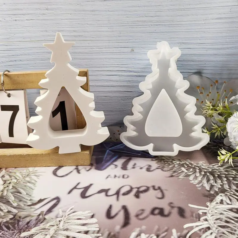 Christmas Tree Silicone Mold Reusable 3D Christmas Tree Candle Mold Handmade Non-Stick Home Decoration Easy Release Craft Molds