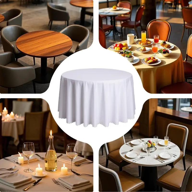 Round Tablecloth 63-Inch Solid Color Table Covers Kitchen Dining Accessories Stain Resistant Buffet Tabletop Decoration For